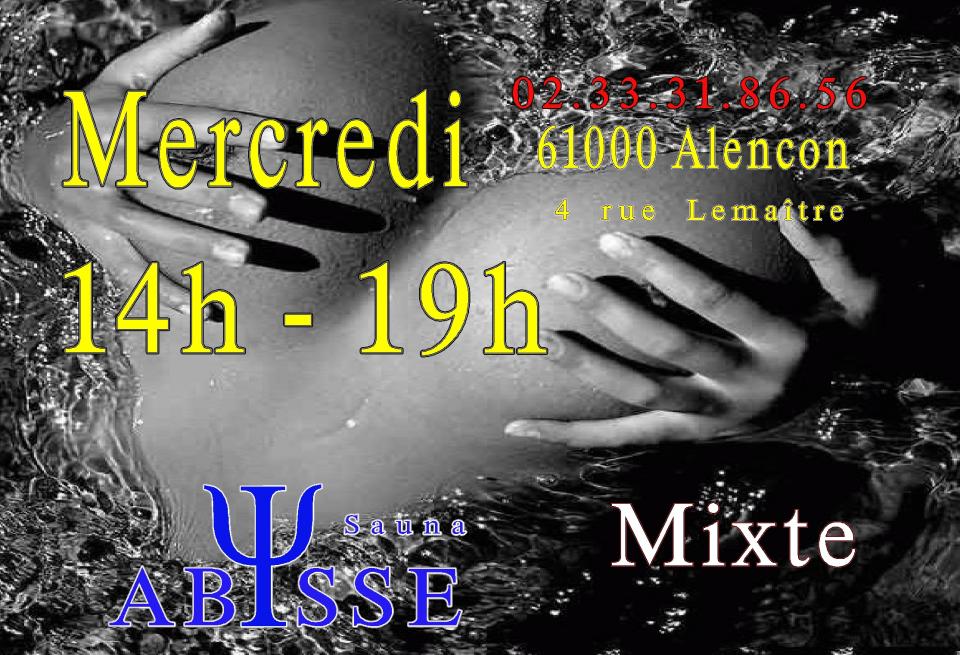 Sauna Club Abysse : Horaires du Club Abysse - mercredi mixte