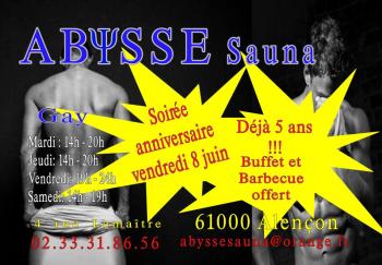 Sauna Club Abysse Alençon - Gay : Anniversaire Abysse - 2018-06-08T19:00:00 - 2018-06-08T23:59:00