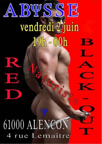 Sauna Club Abysse Alençon - Soirée gay : Naturiste Red Black-out - 2017-06-02T19:00:00 - 2017-06-02T23:59:00