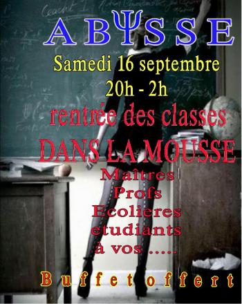 Sauna Club Abysse Alençon - Soirée mixte : Rentrée des classes - Soirée Mousse - 2017-09-16T20:00:00 - 2017-09-17T02:00:00