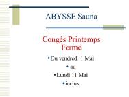 Sauna Club Abysse Alençon - Information générale : congés de printemps - 2026-05-01T14:27:00 - 2026-05-11T14:27:00